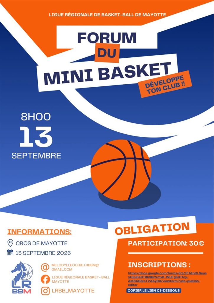 Affiche du Forum du Mini Basket, 13 septembre 2026, CROS de Mayotte