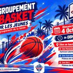 Affiche du 1er regroupement de basket pour les jeunes, dimanche 4 octobre 2026 de 8h à 12h, organisé par la Commission Jeunes de la LRBBM
